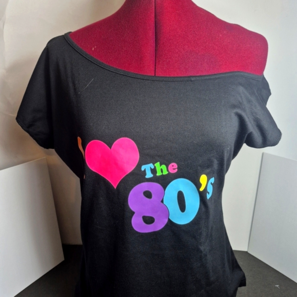 Black Graphic Women's Off The Shoulder T-Shirt